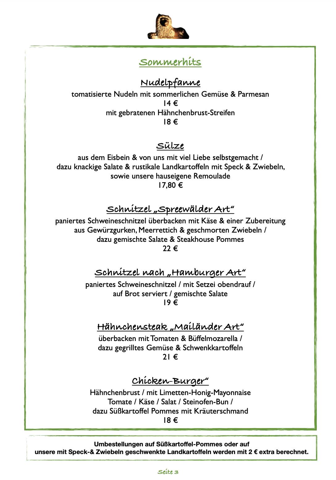 Menu de Gasthaus "Goldener Löwe" UG Riesa -Restaurant & Pension-