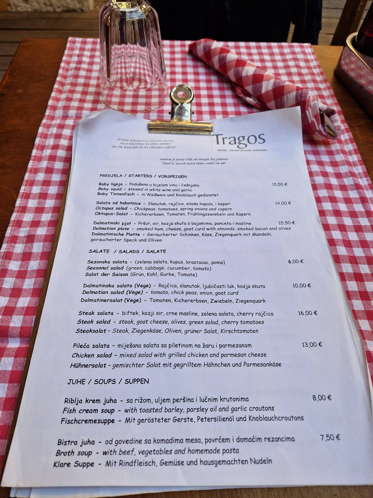 Menu di Restaurant Tragos 