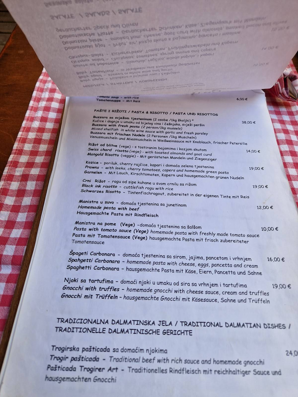 Menu di Restaurant Tragos 