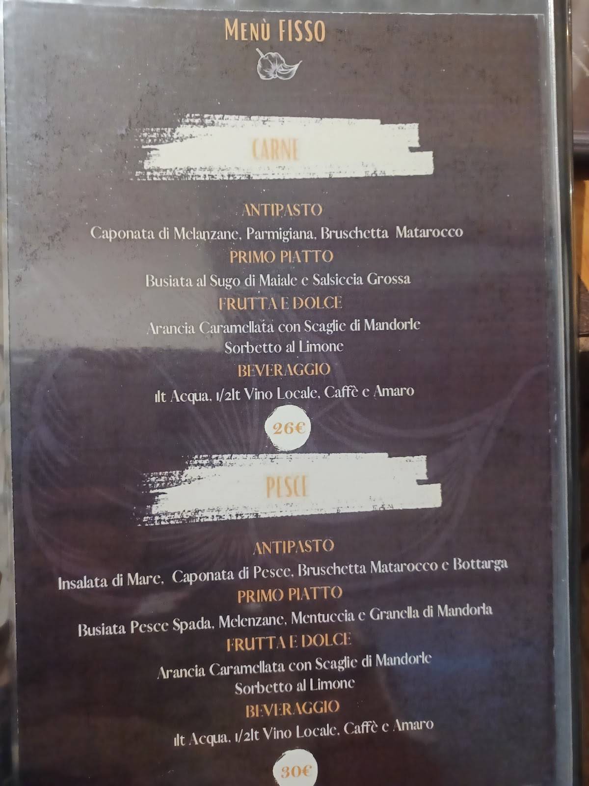 Menu di Trattoria A Purticeddra 