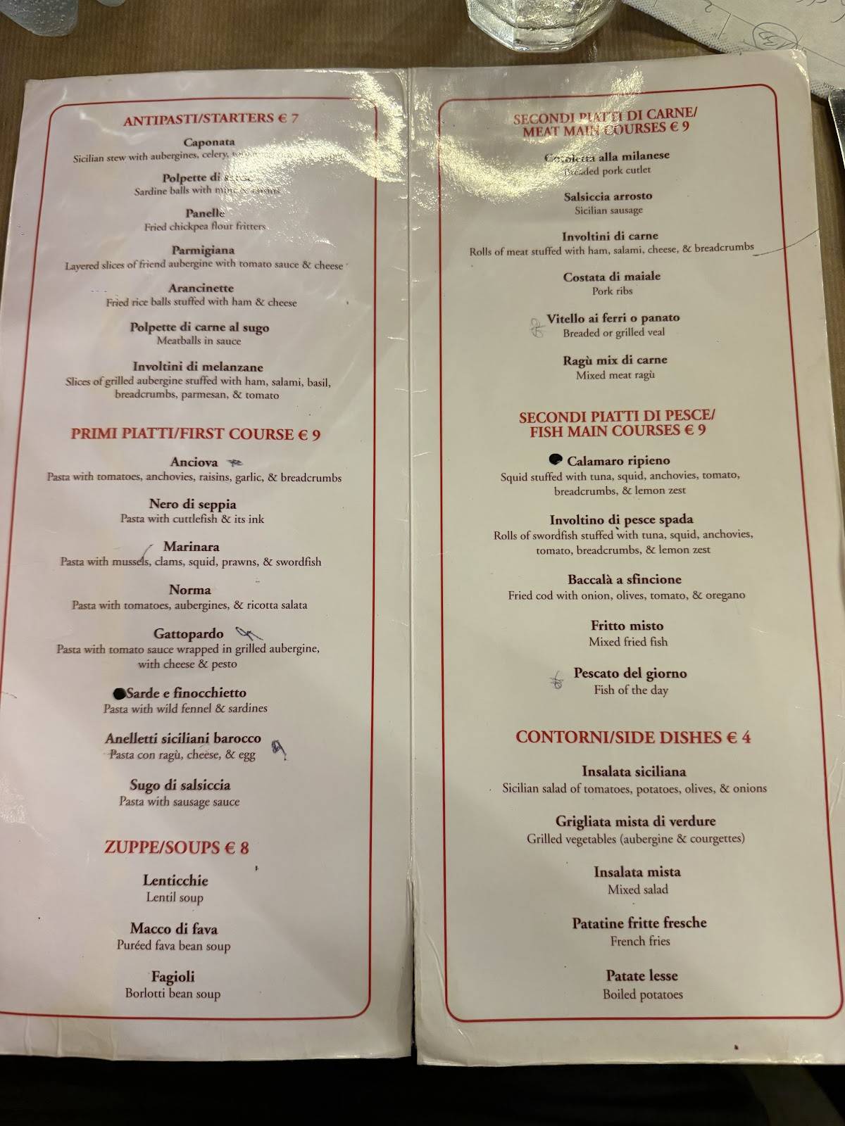 Menu di Trattoria Al Ferro di Cavallo 