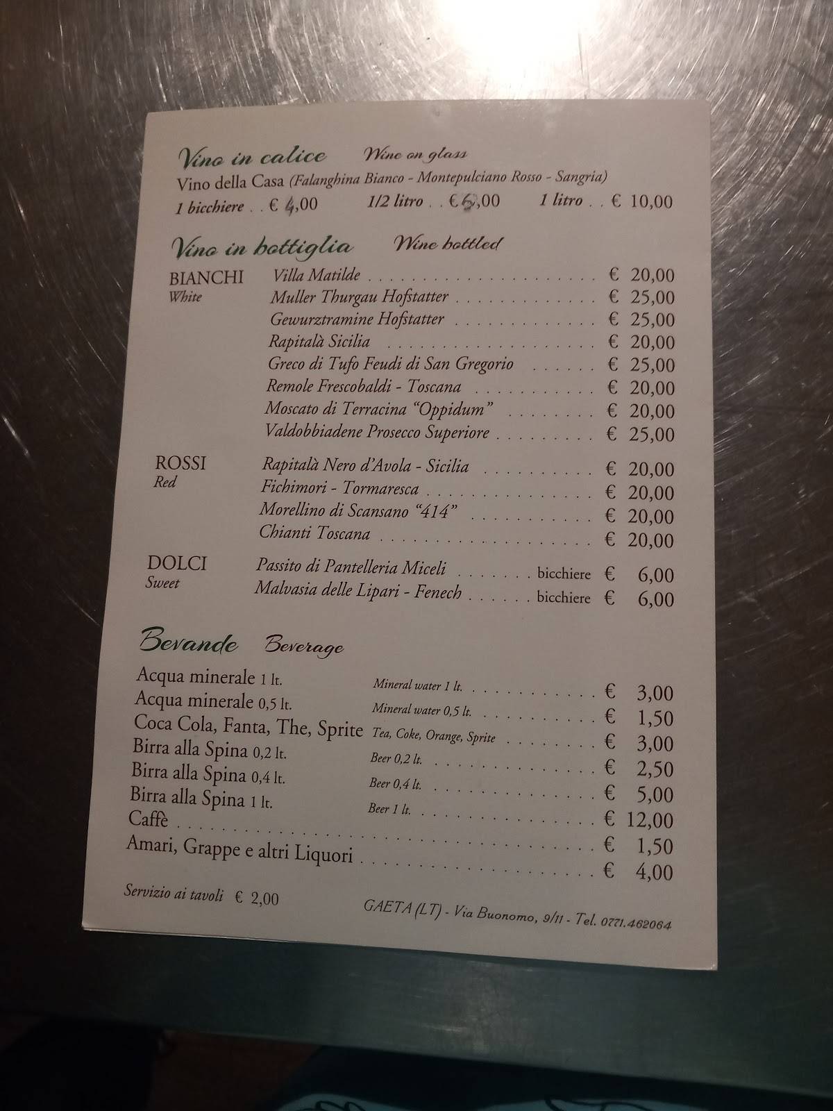 Menu di Trattoria La Bella Napoli 