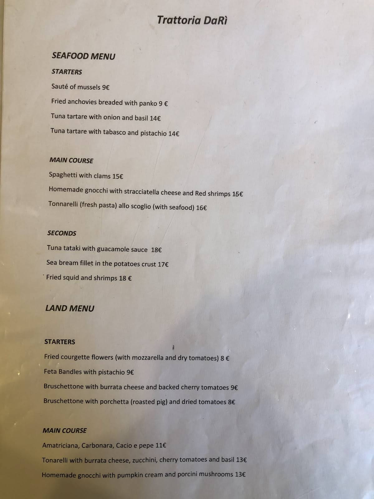 Menu de Trattoria Darì