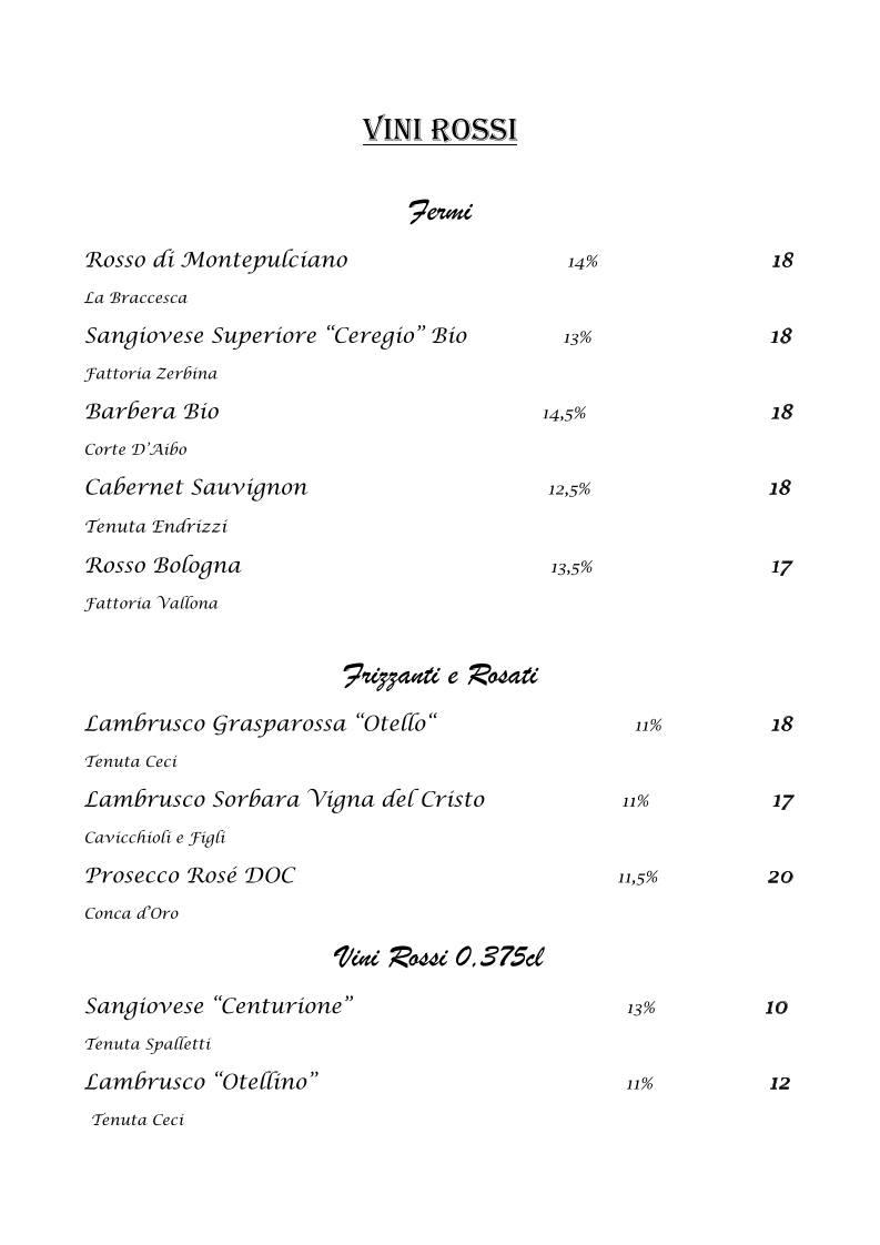 Menu di Trattoria Siro 