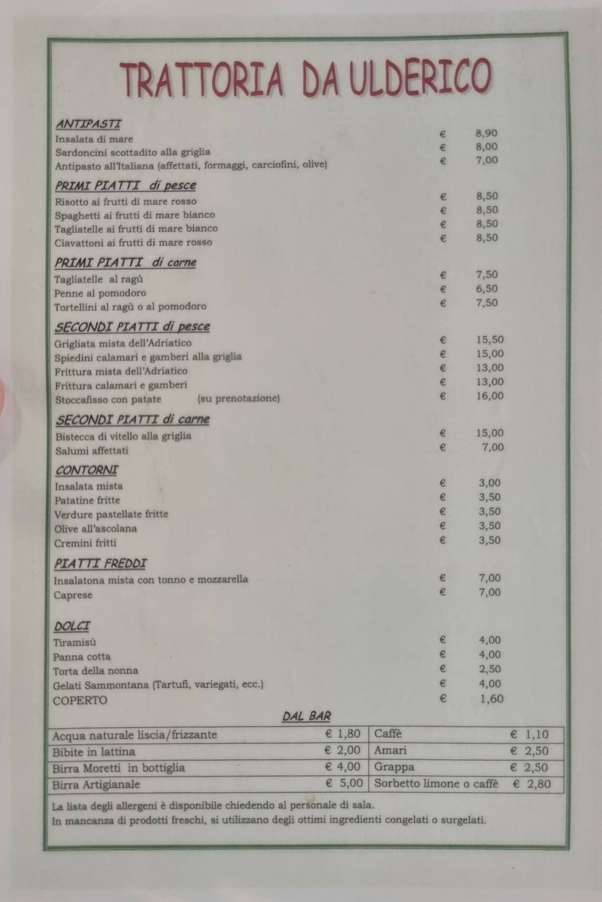 Menu di Ristorante Trattoria Ulderico 