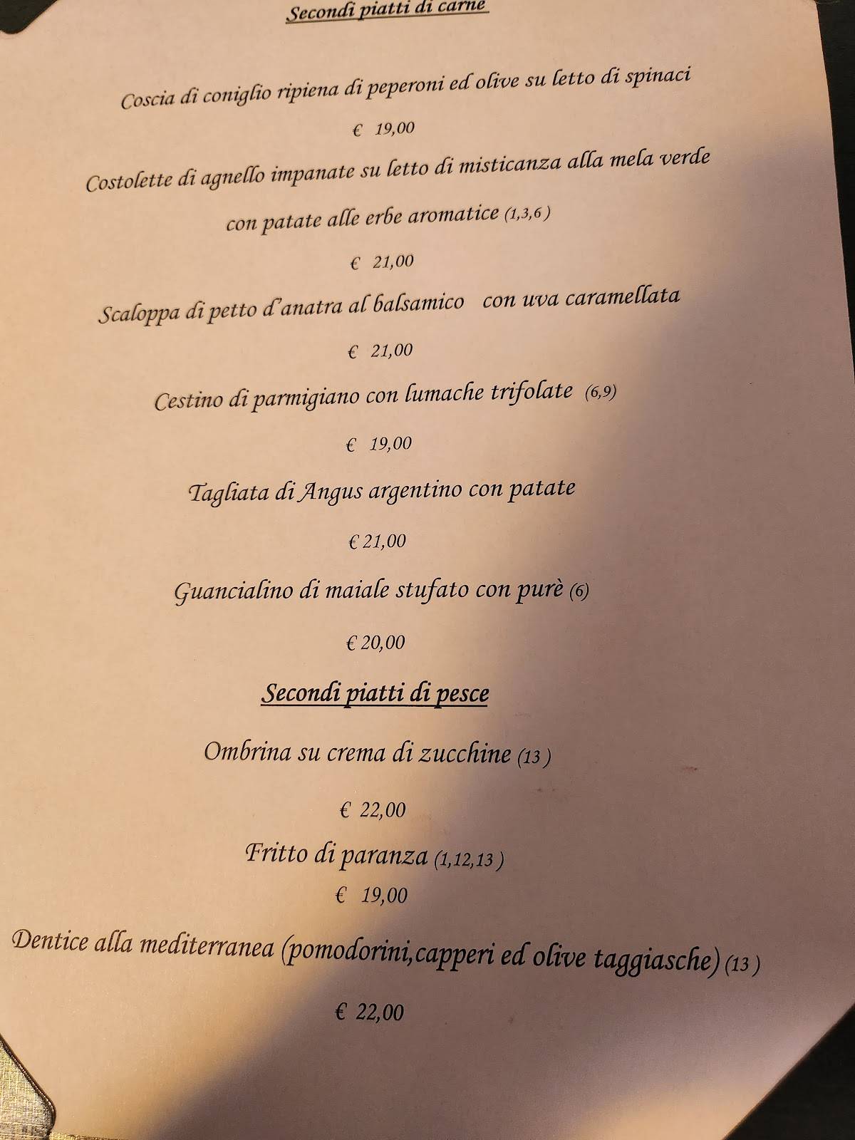 Menu di Trattoria Tre Rose 