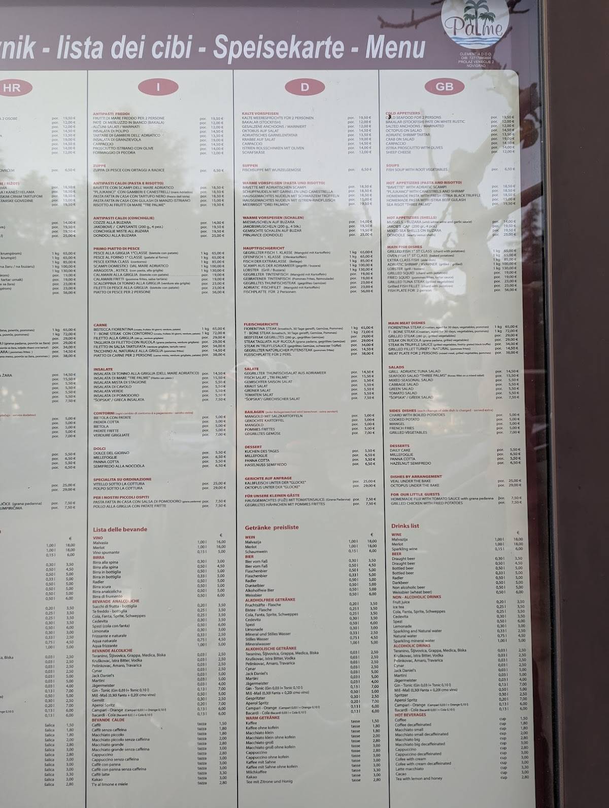 Menu di Tri Palme 