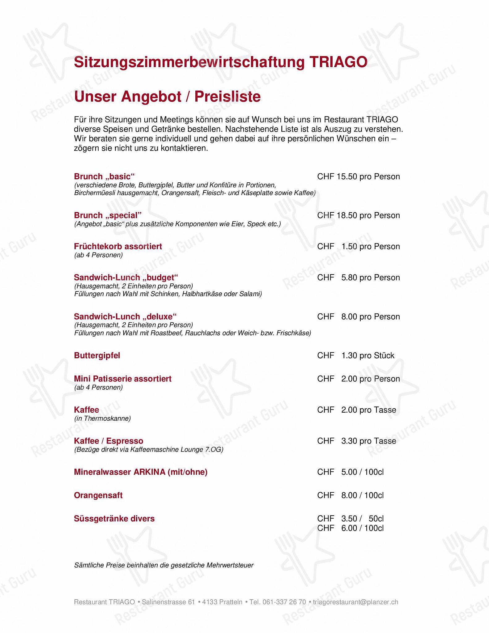 Menu per Restaurant TRIAGO ristorante