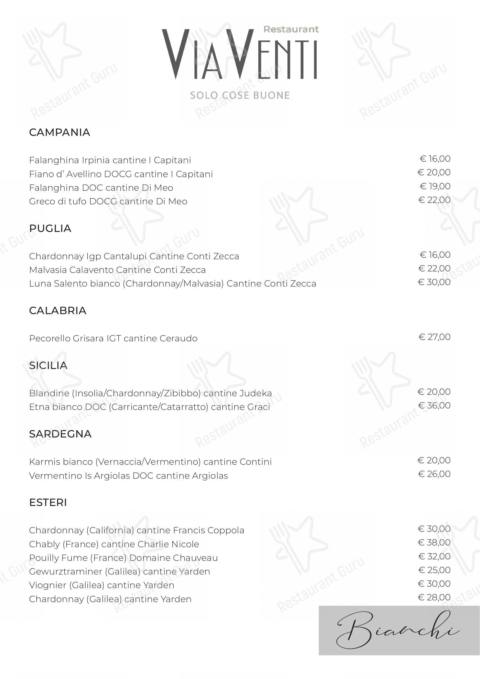 Основное меню per Restaurant ViaVenti ristorante