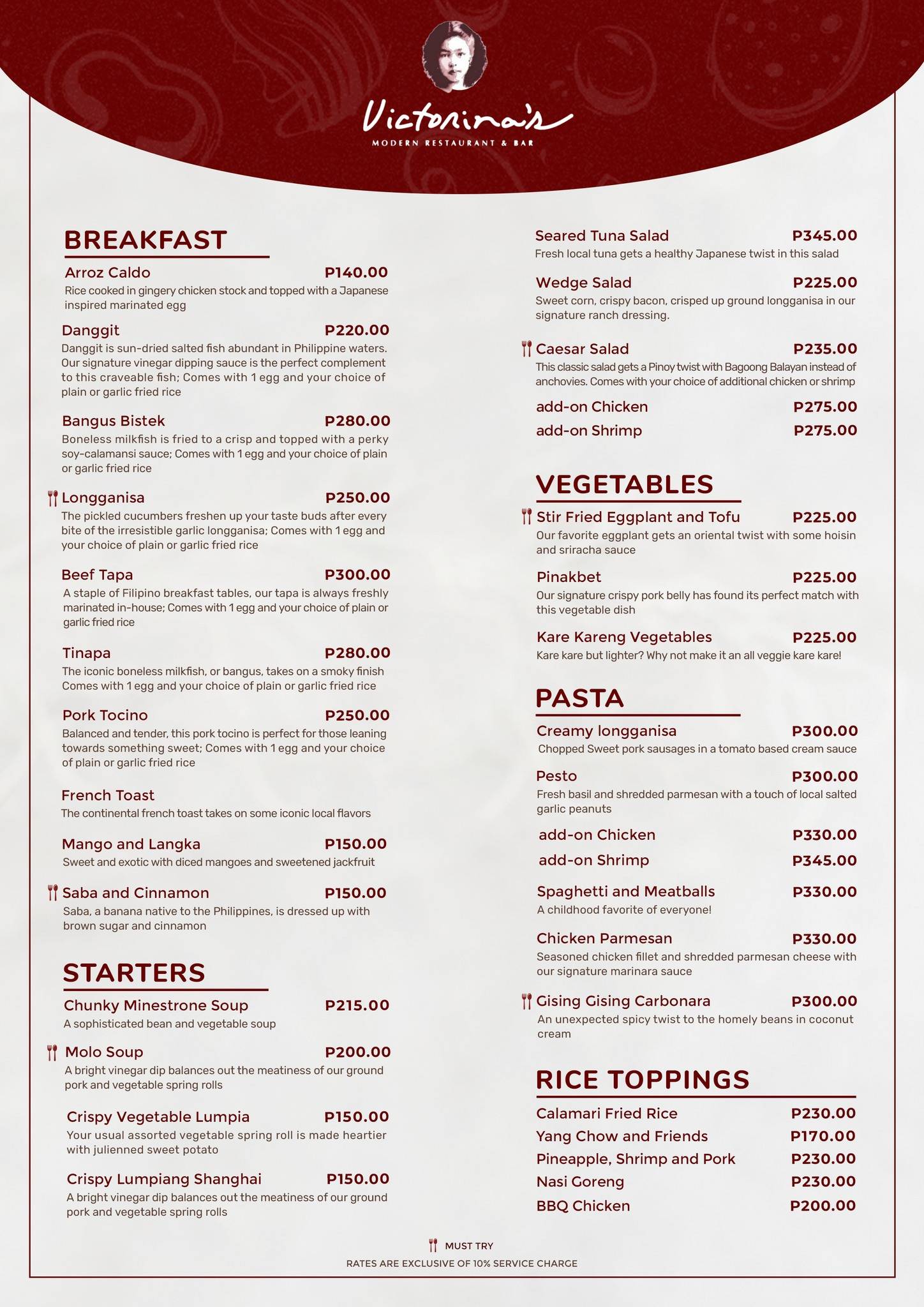 Menu At Victorinas Modern Restaurant And Bar Tanauan