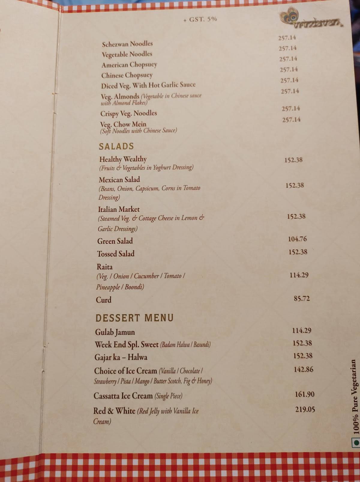 Vrindavan Restaurant menu