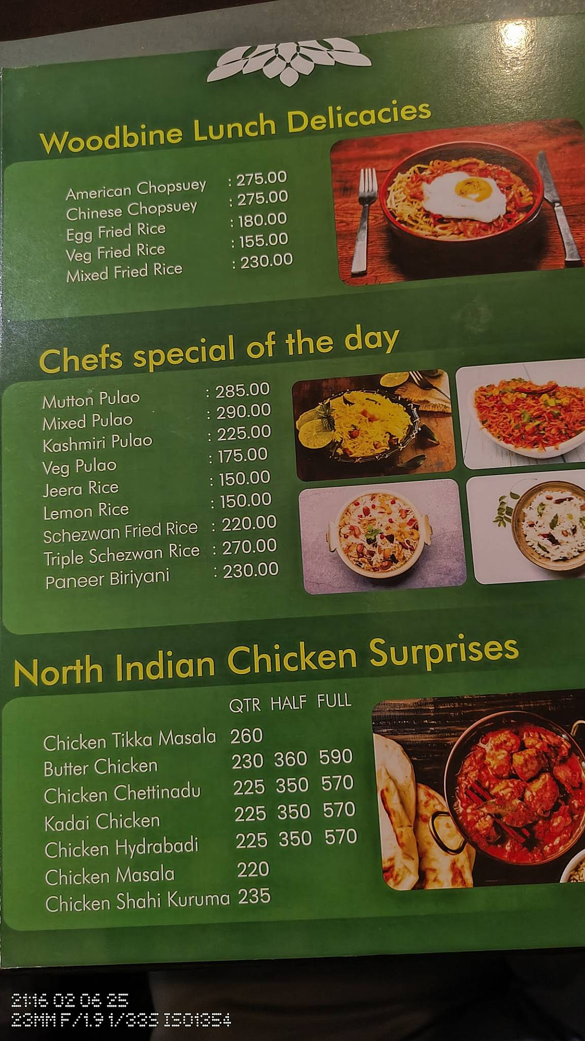 Woodbine Restaurant menu