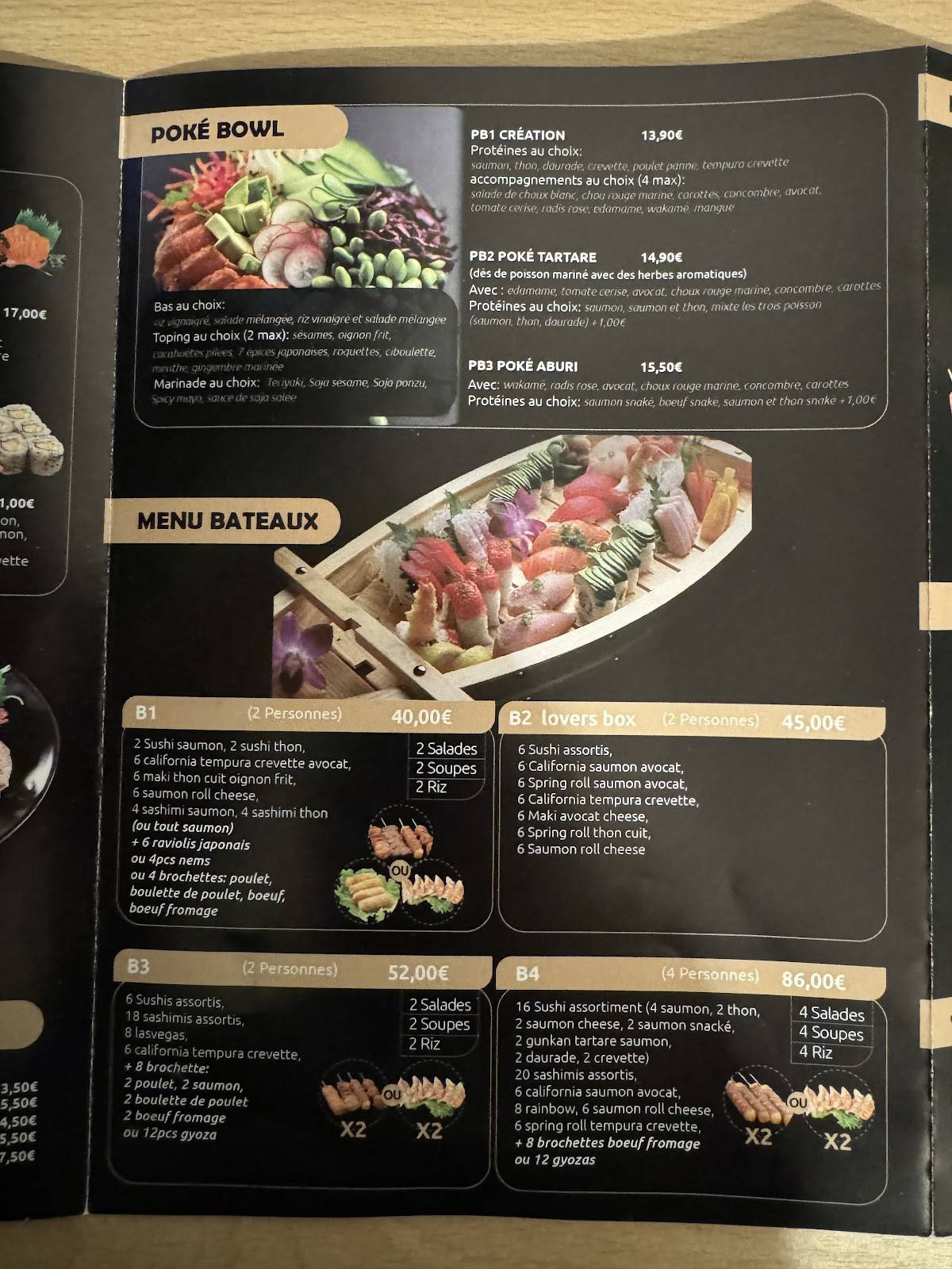 Menu de Yamato La Rochelle