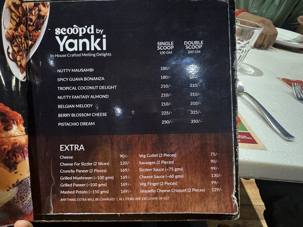 Yanki Sizzlerr menu