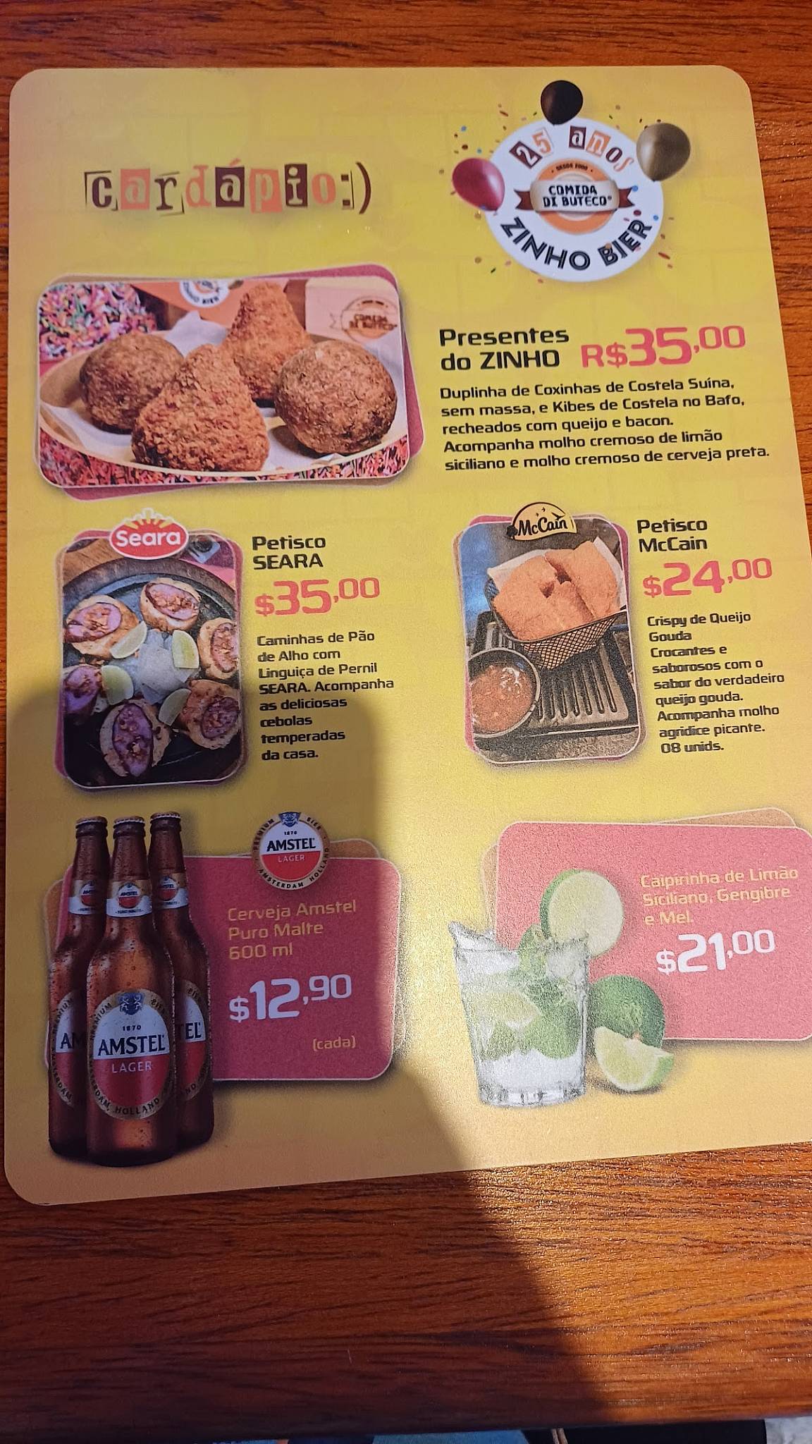 ZINHO BIER cardápio