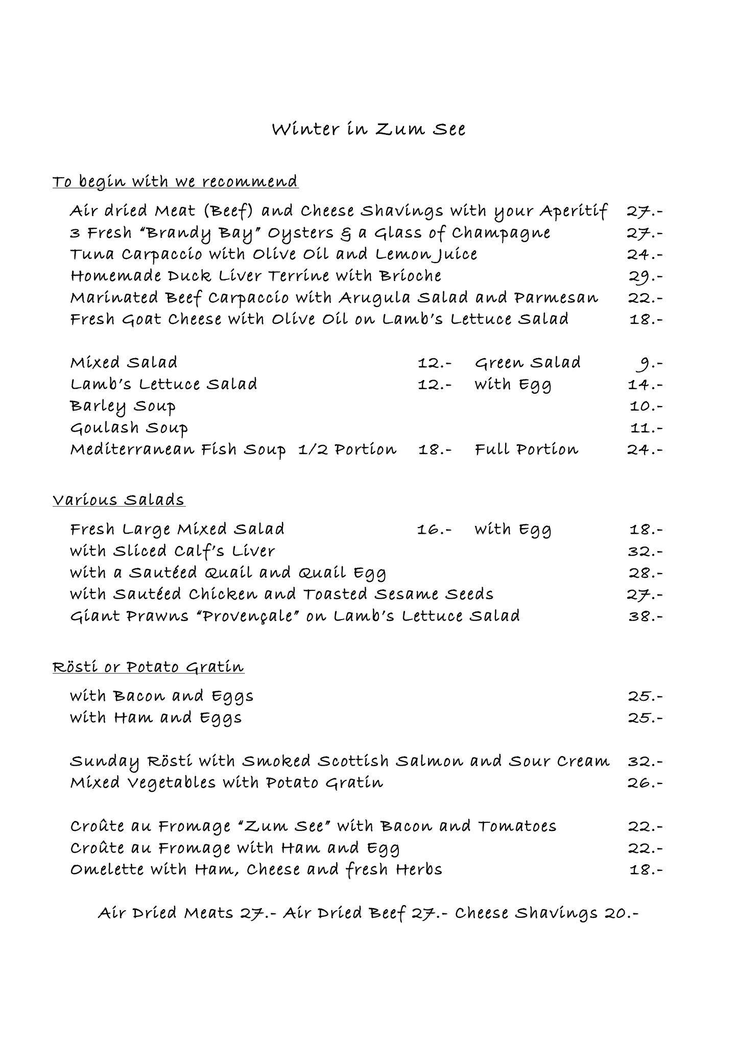 Menu di Restaurant Zum See 