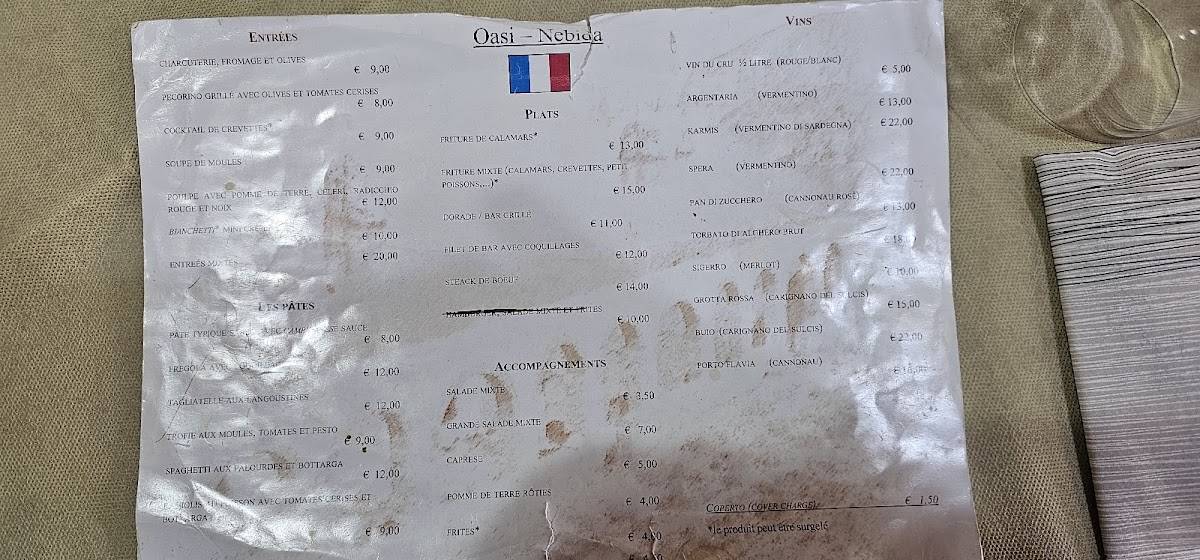Menu di Bar Ristorante Oasi - Nebida 