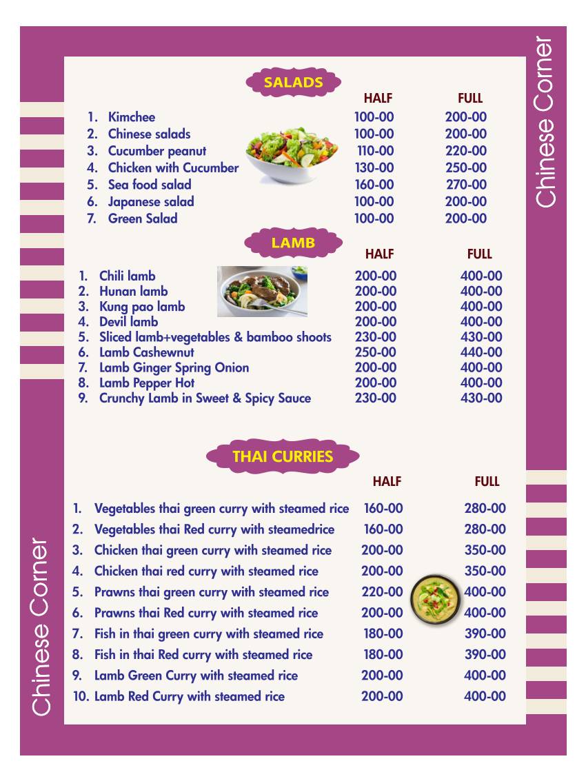 chinese corner menu