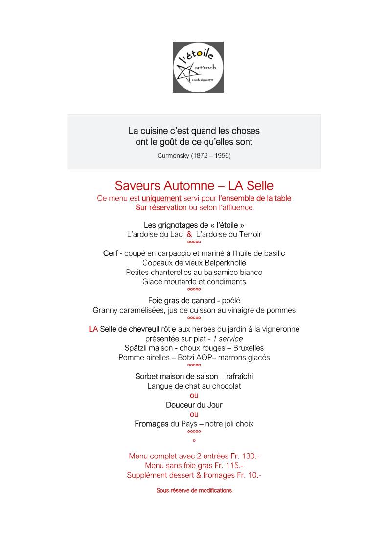 Menu de Restaurant de l'Etoile