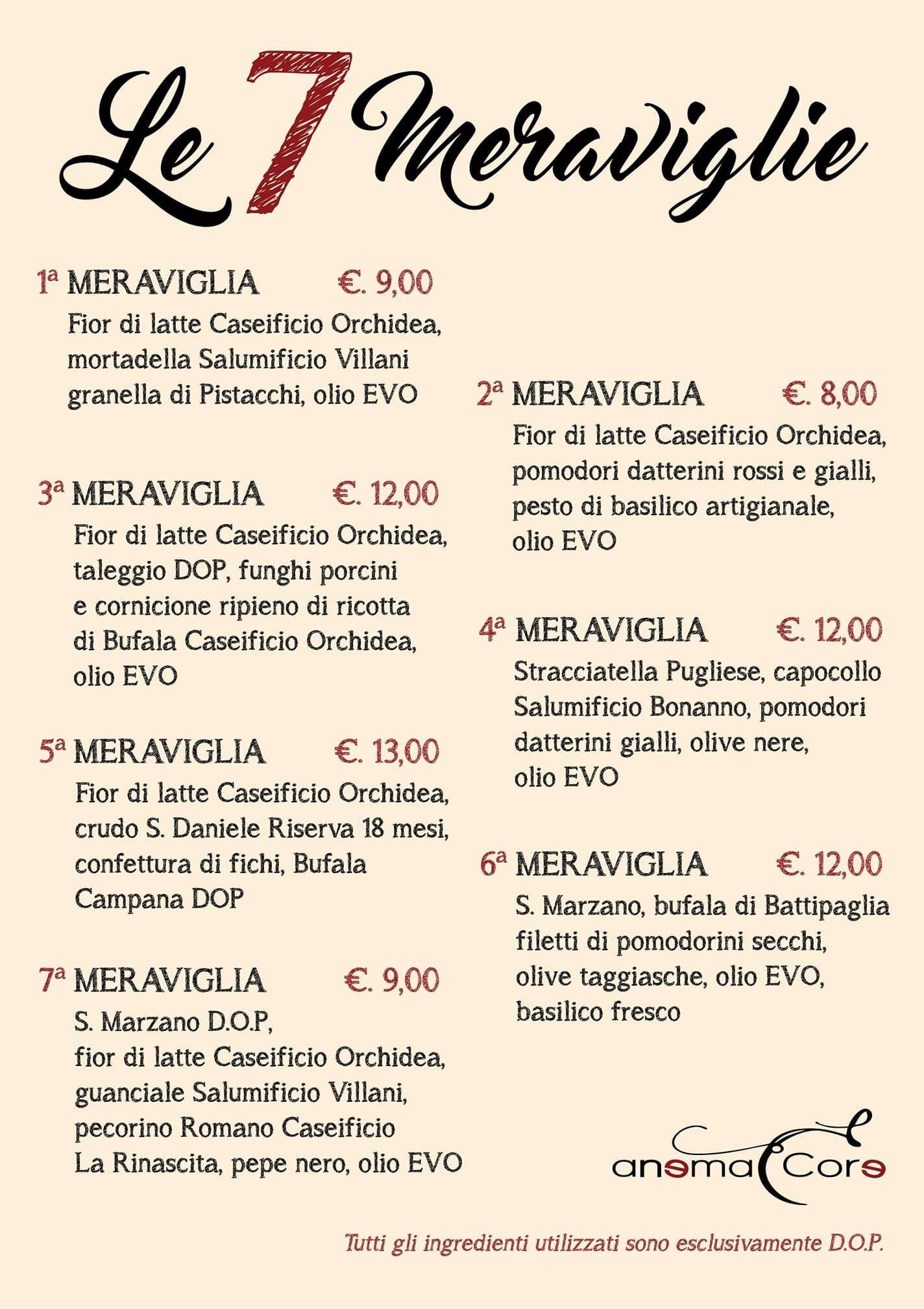 Menu di ANEMA E CORE - Pizzeria Popolare 