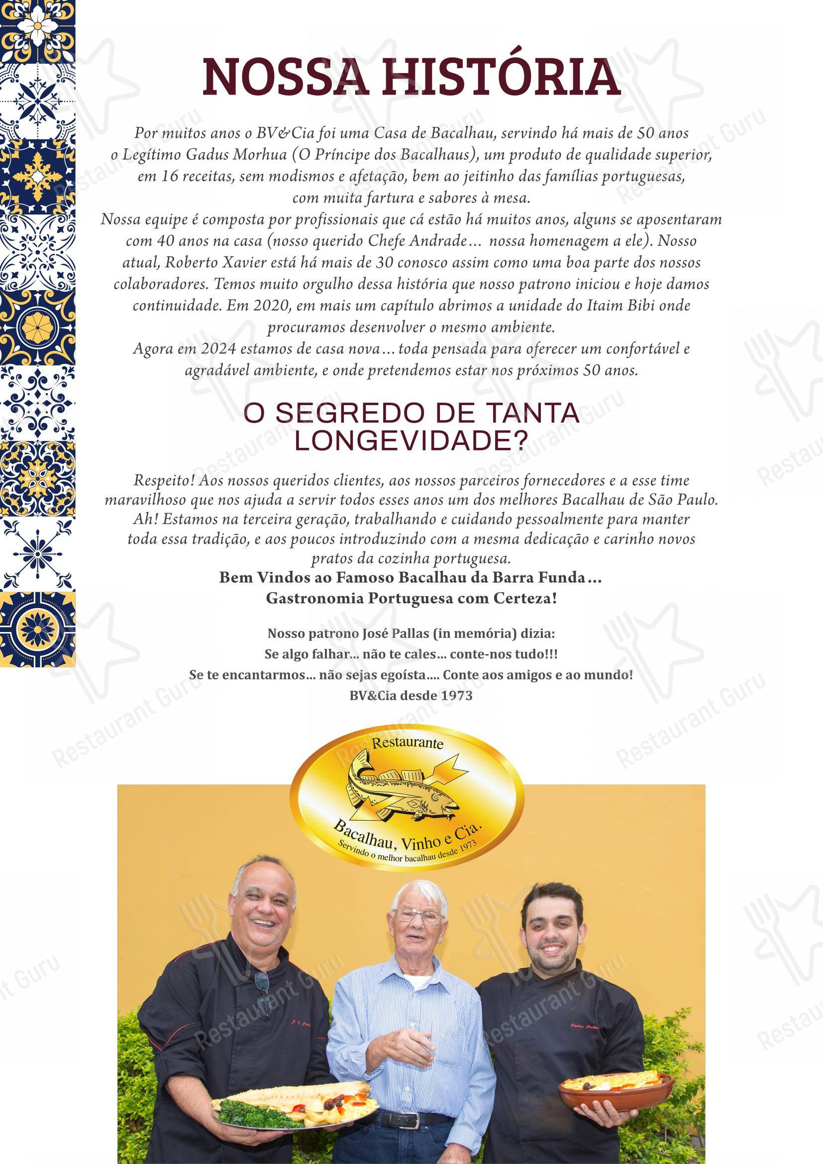 Menu bar para Restaurante Bacalhau, Vinho e Cia em São Paulo