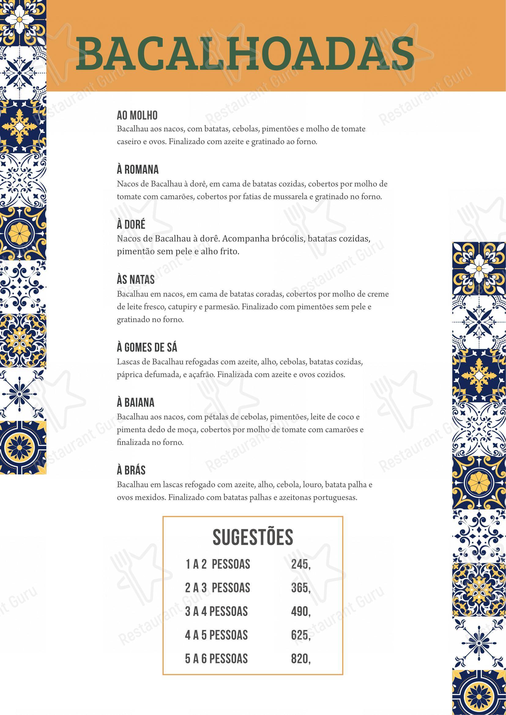 Menu bar para Restaurante Bacalhau, Vinho e Cia em São Paulo