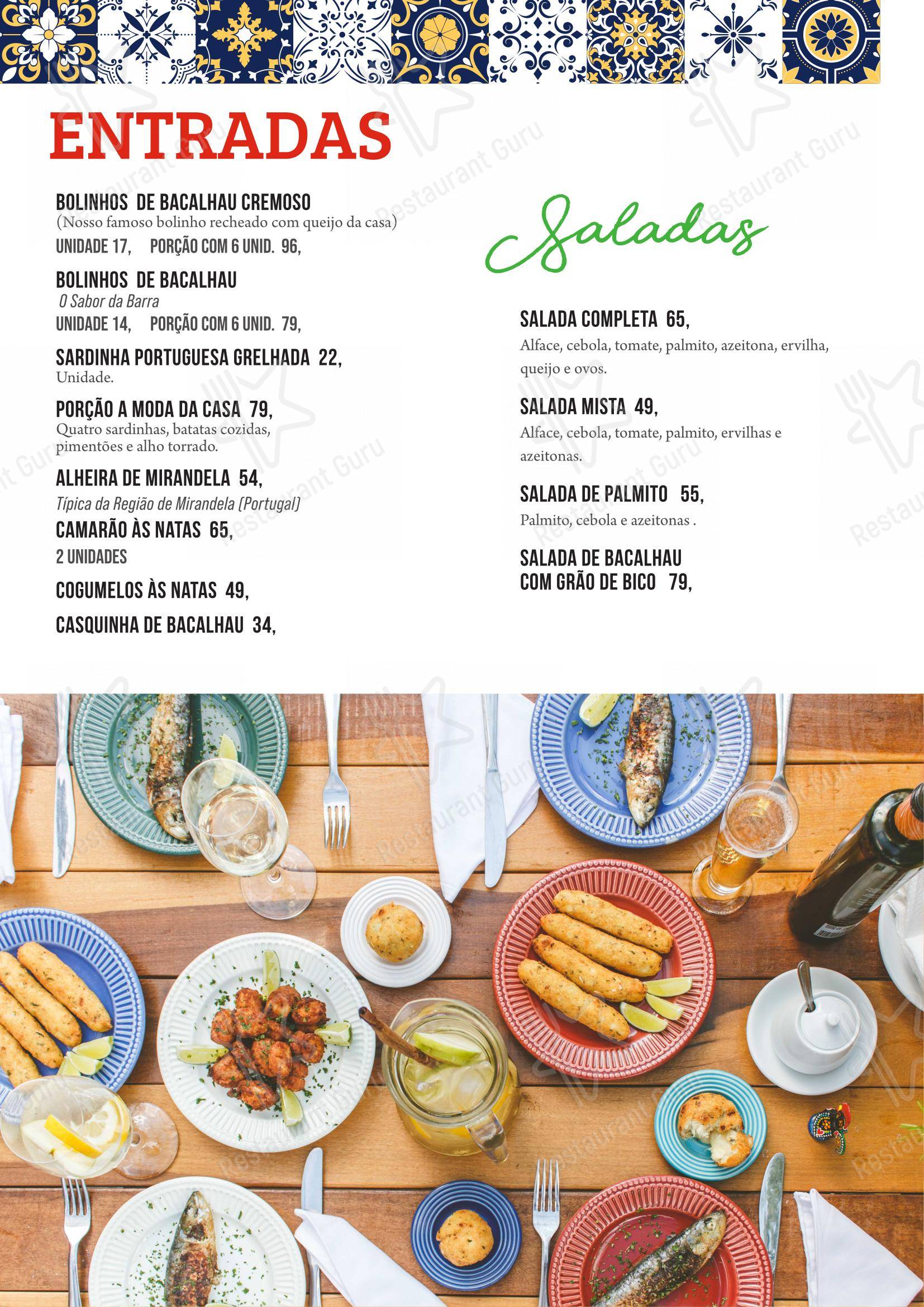 Menu bar para Restaurante Bacalhau, Vinho e Cia em São Paulo