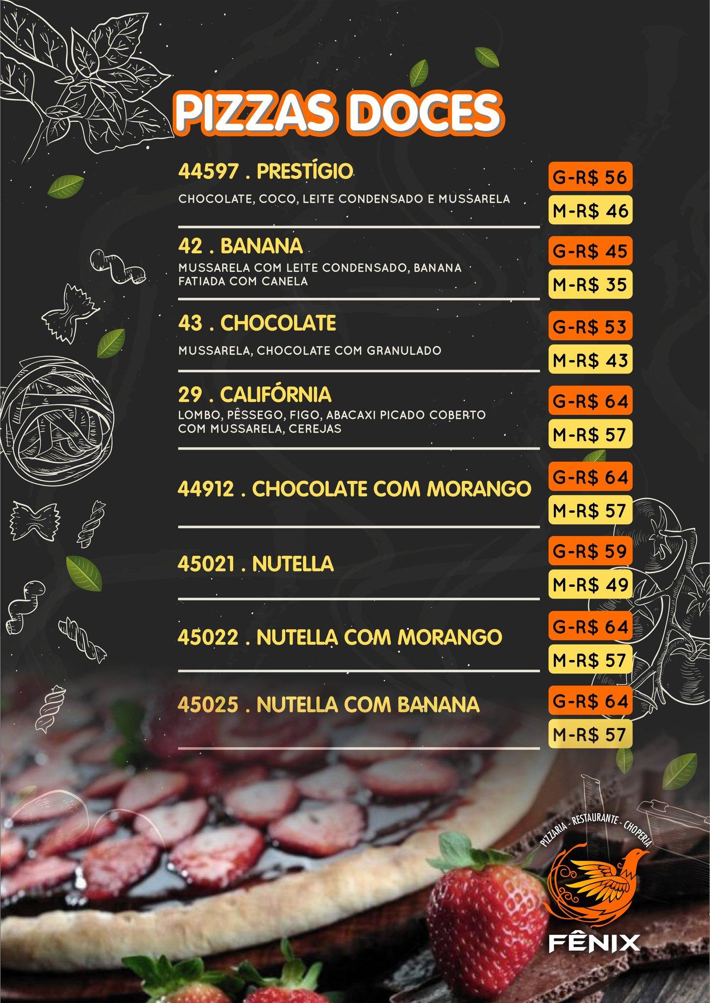 Restaurante, Choperia e Pizzaria Fênix cardápio