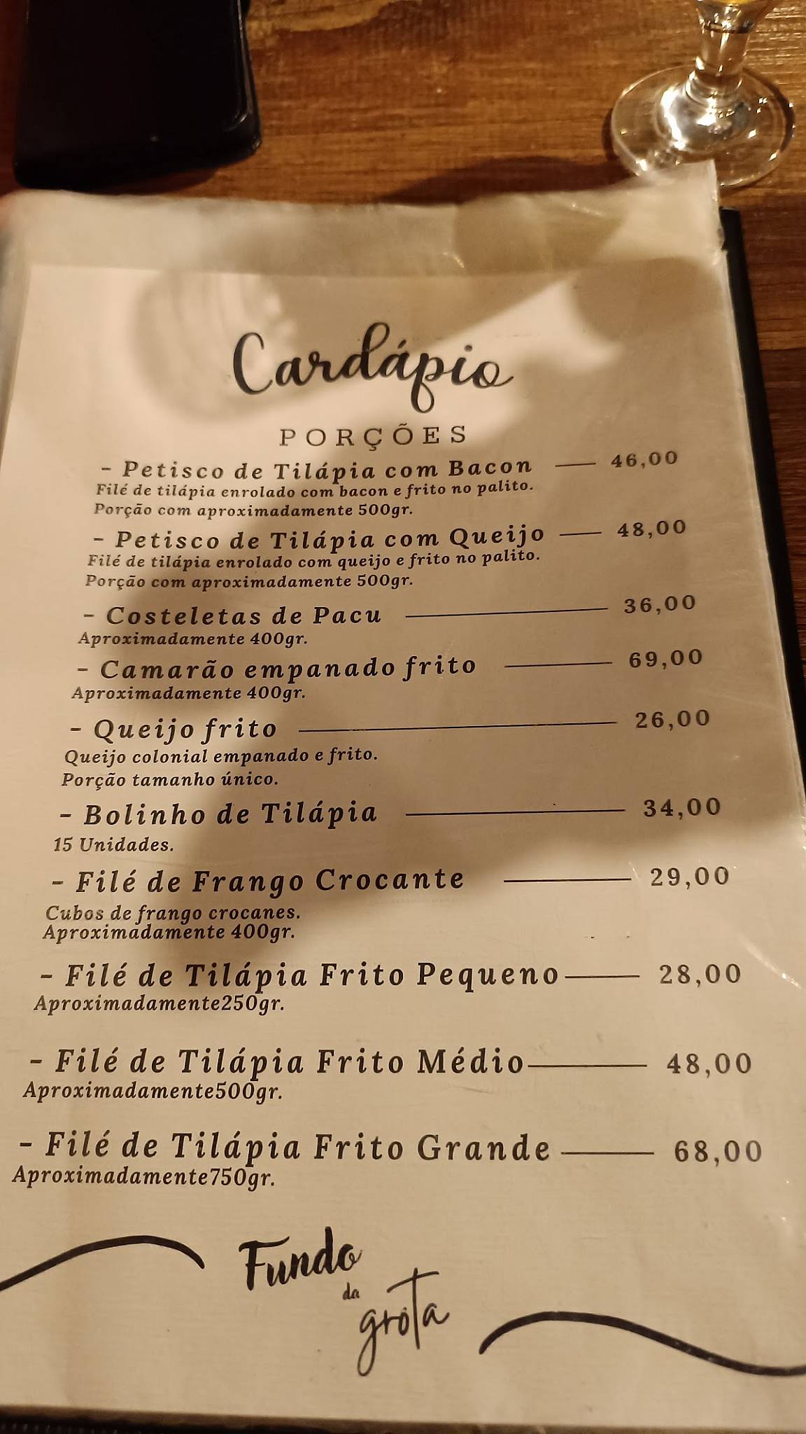 Restaurante Fundo da Grota cardápio