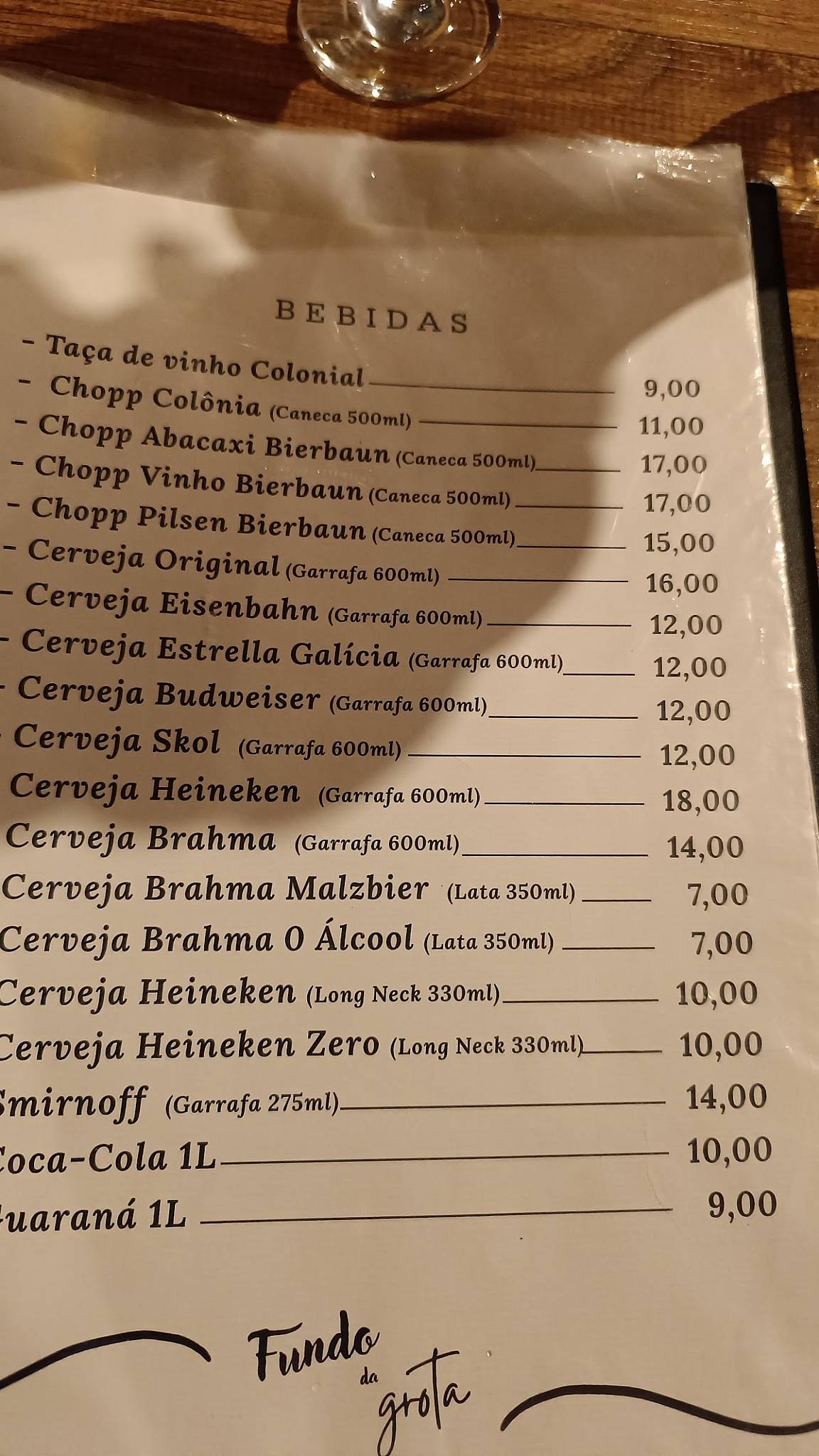 Restaurante Fundo da Grota cardápio