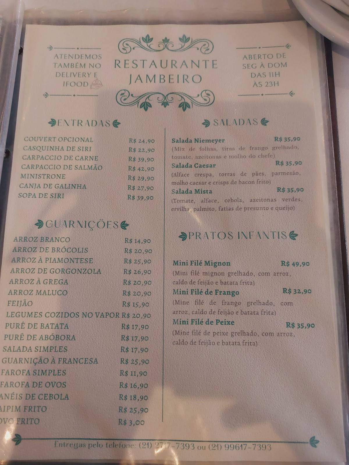 Restaurante Jambeiro cardápio