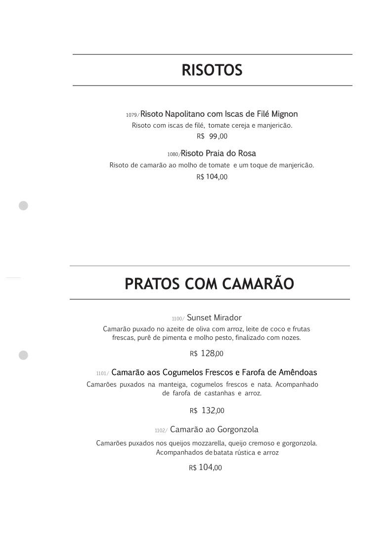 Restaurante Mirador cardápio