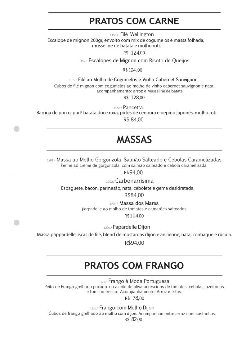 Restaurante Mirador cardápio