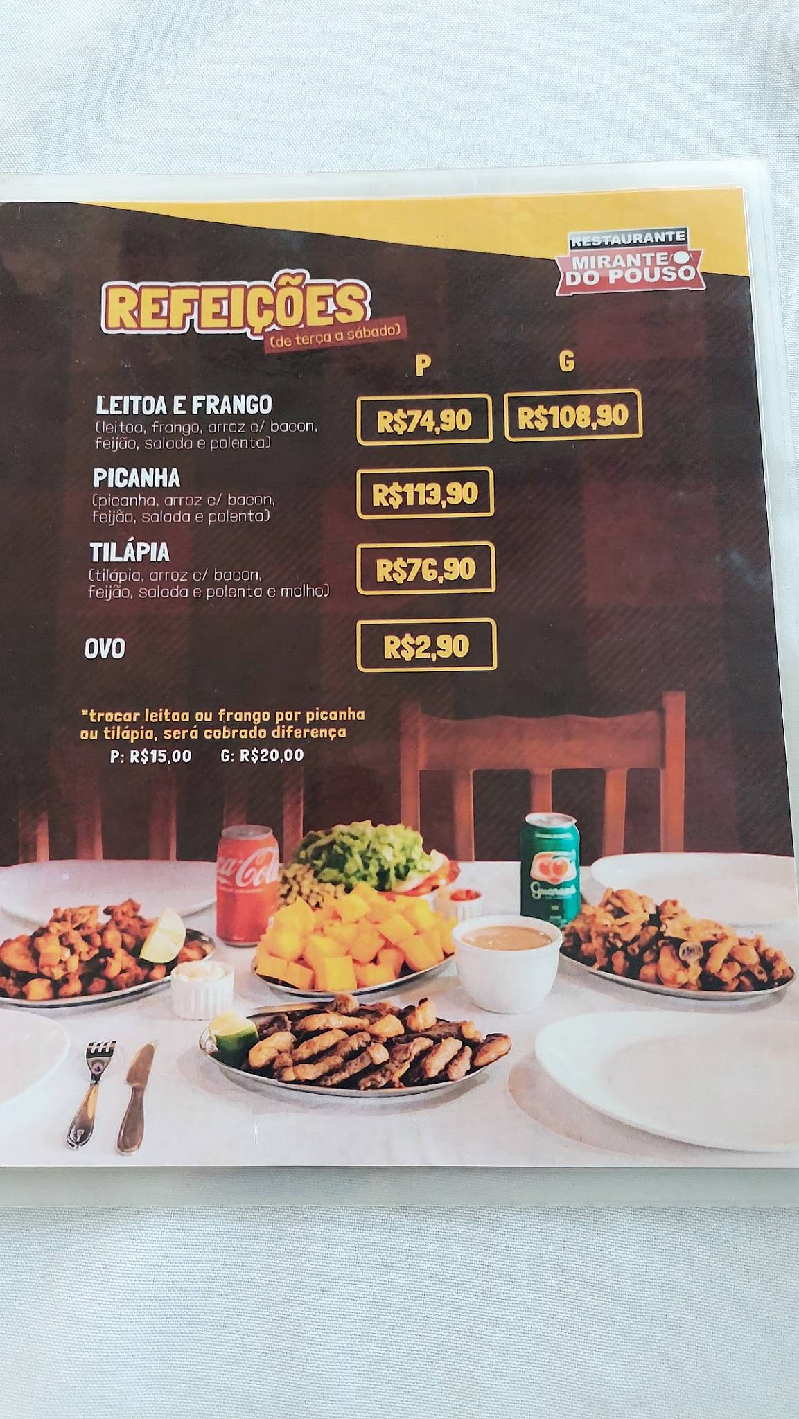 Restaurante Mirante do Pouso cardápio