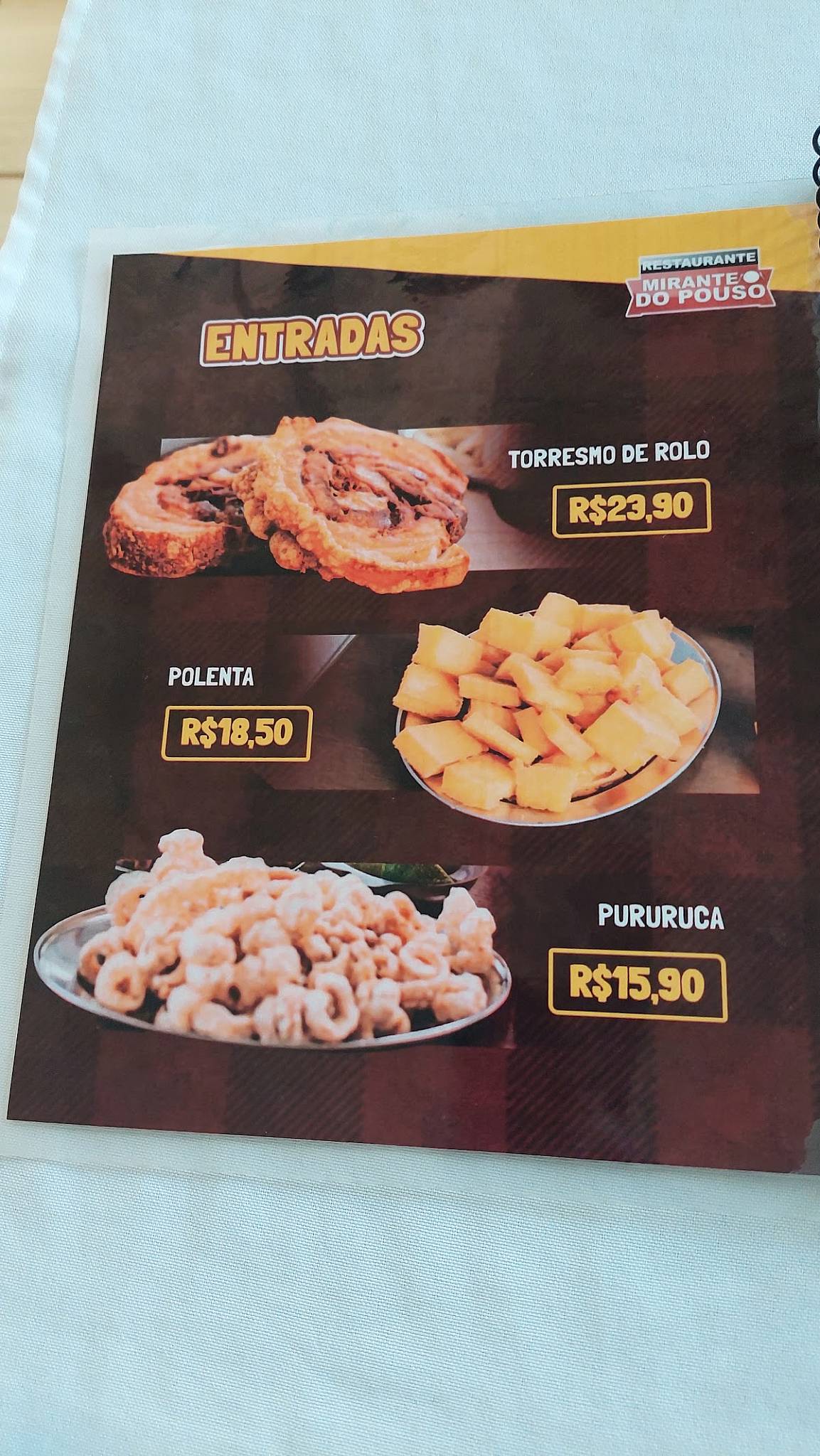 Restaurante Mirante do Pouso cardápio