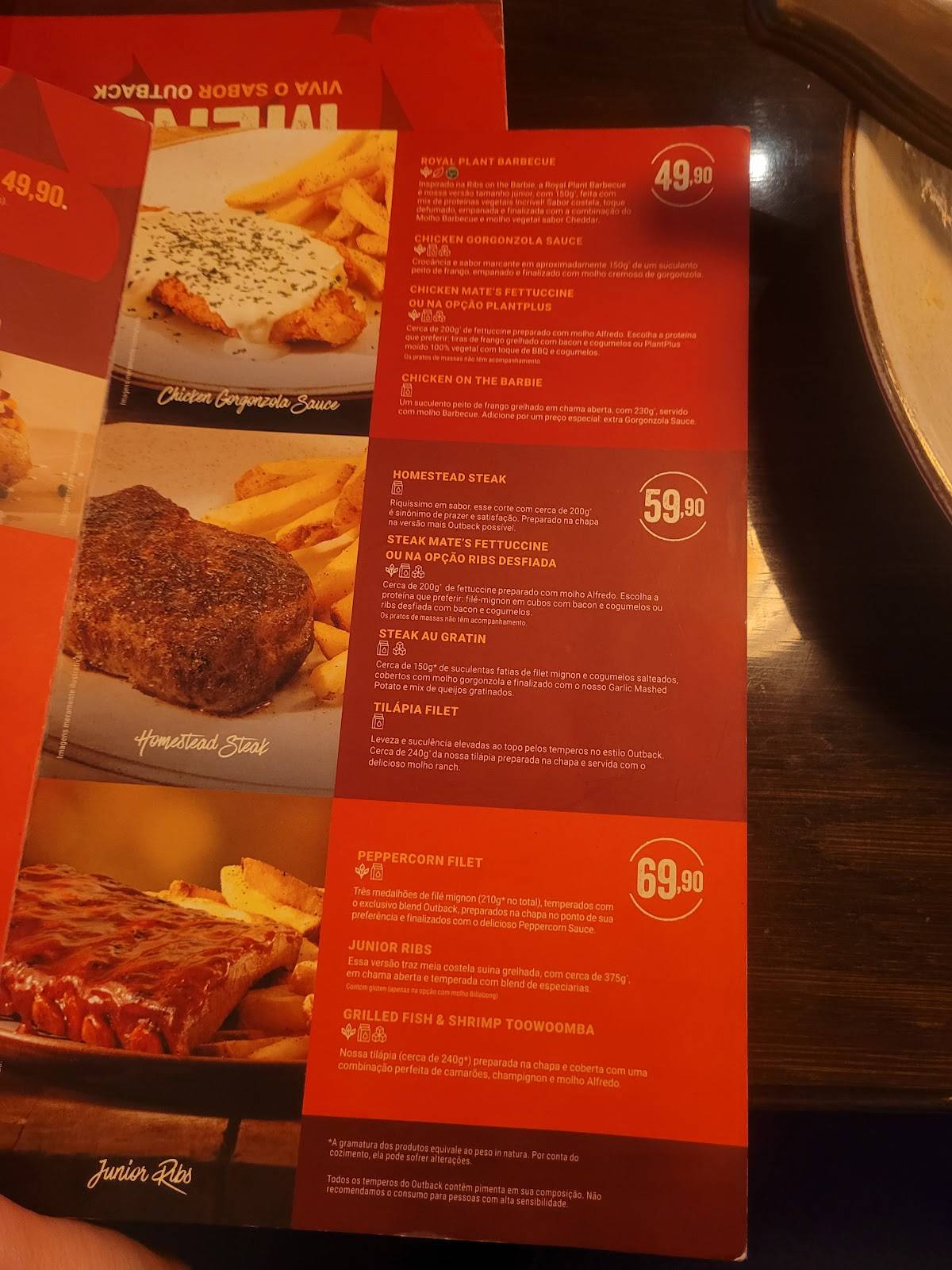 Outback Steakhouse cardápio
