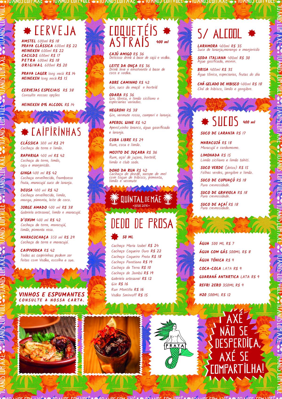Quintal de mãe cardápio