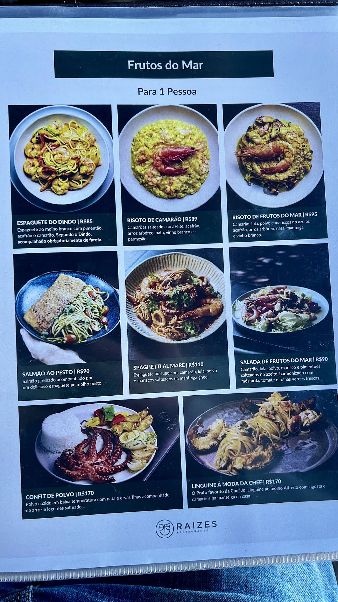 Restaurante Raizes cardápio