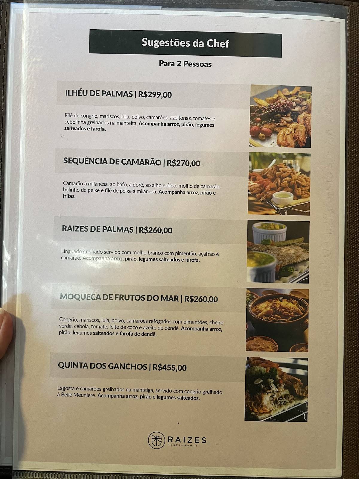 Restaurante Raizes cardápio