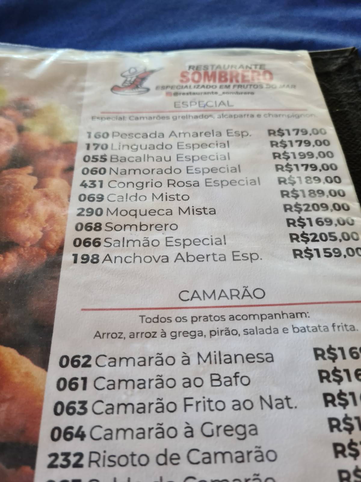 Restaurante Sombrero cardápio