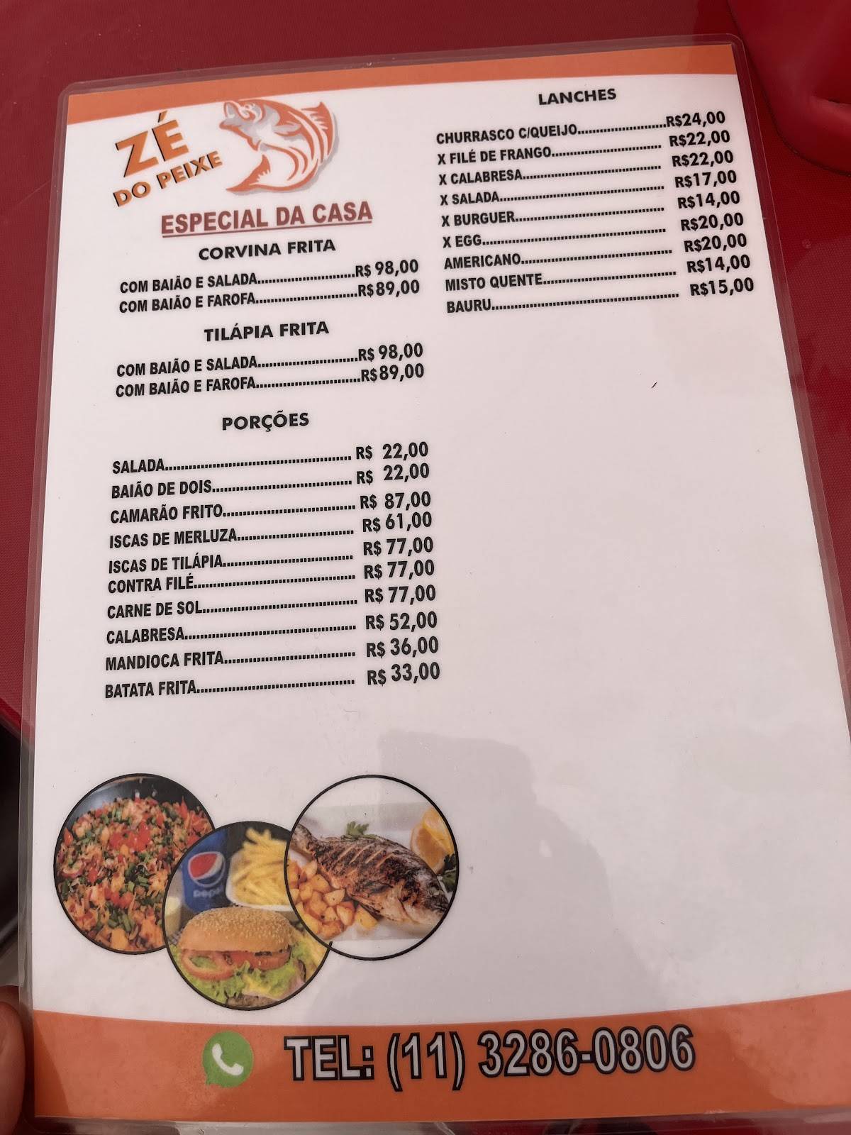 Zé do Peixe cardápio
