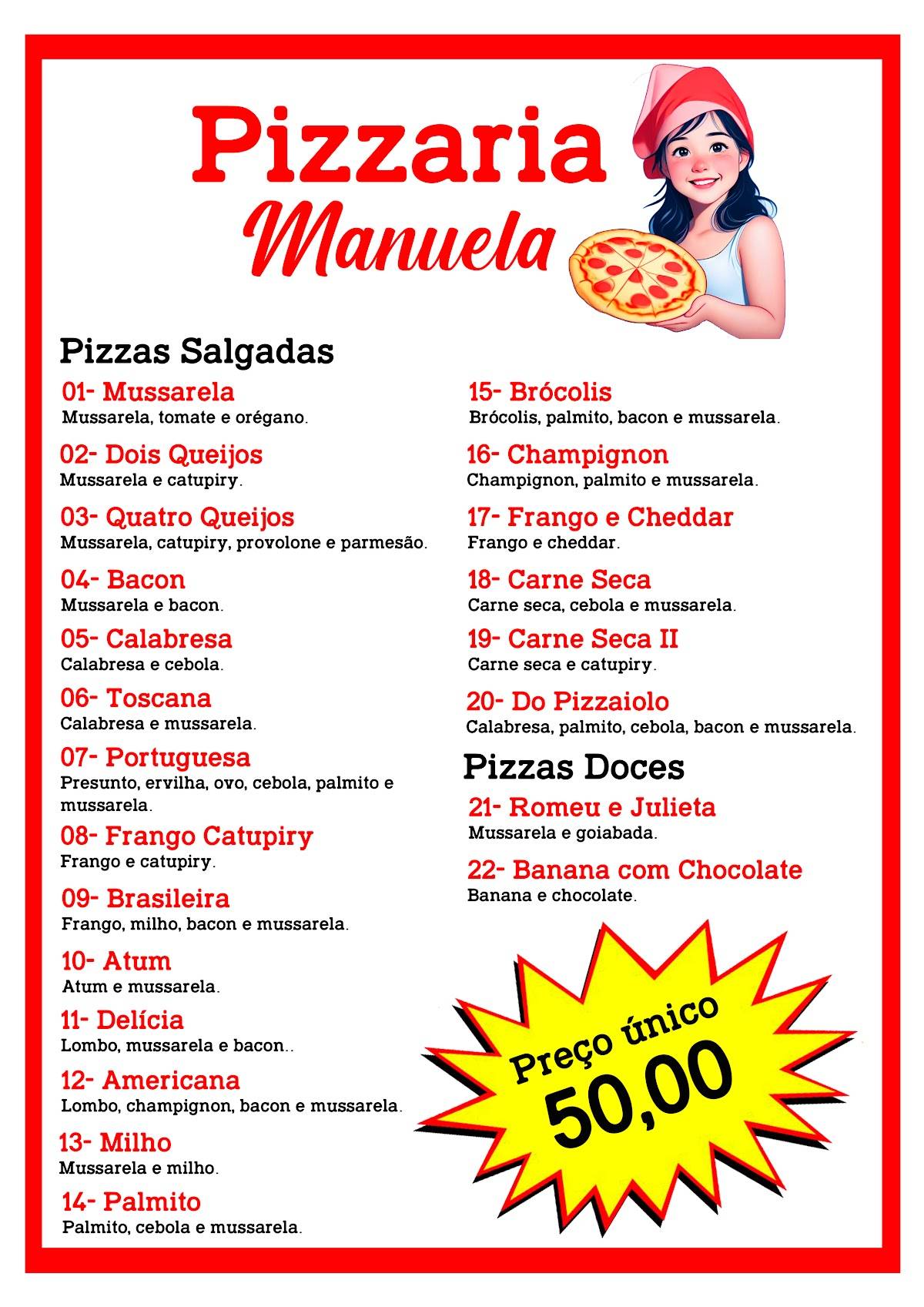 Restaurante e Pizzaria Manuela cardápio