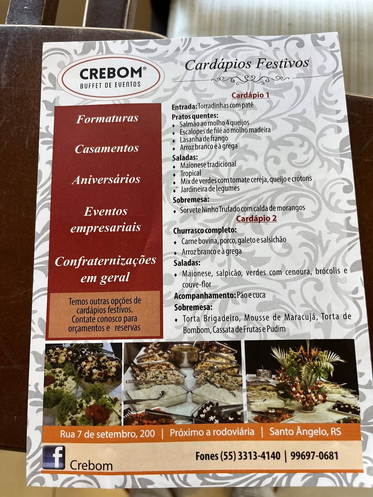 Restaurante e Sorveteria Crebom cardápio
