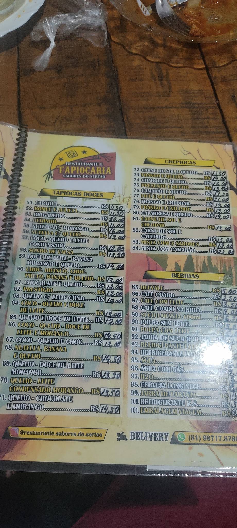 Restaurante e Tapiocaria Sabores do Sertão (Arruda) cardápio