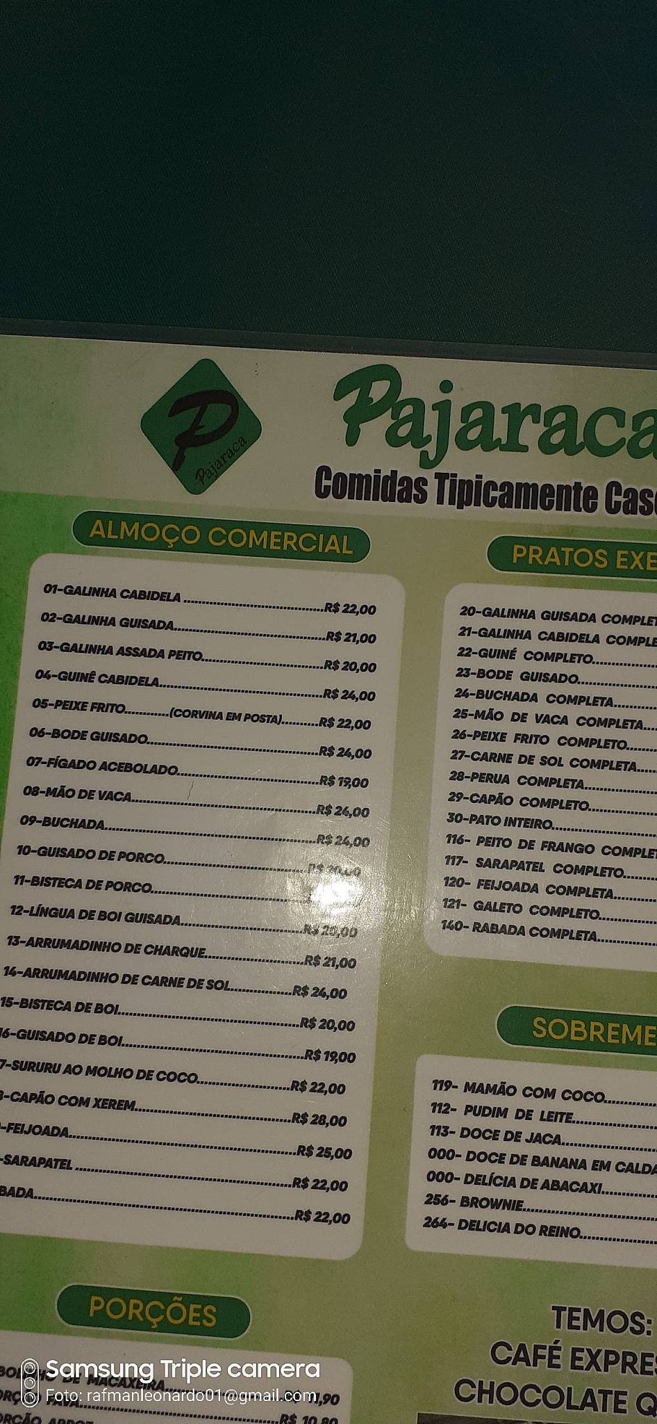 Restaurante Pajaraca cardápio