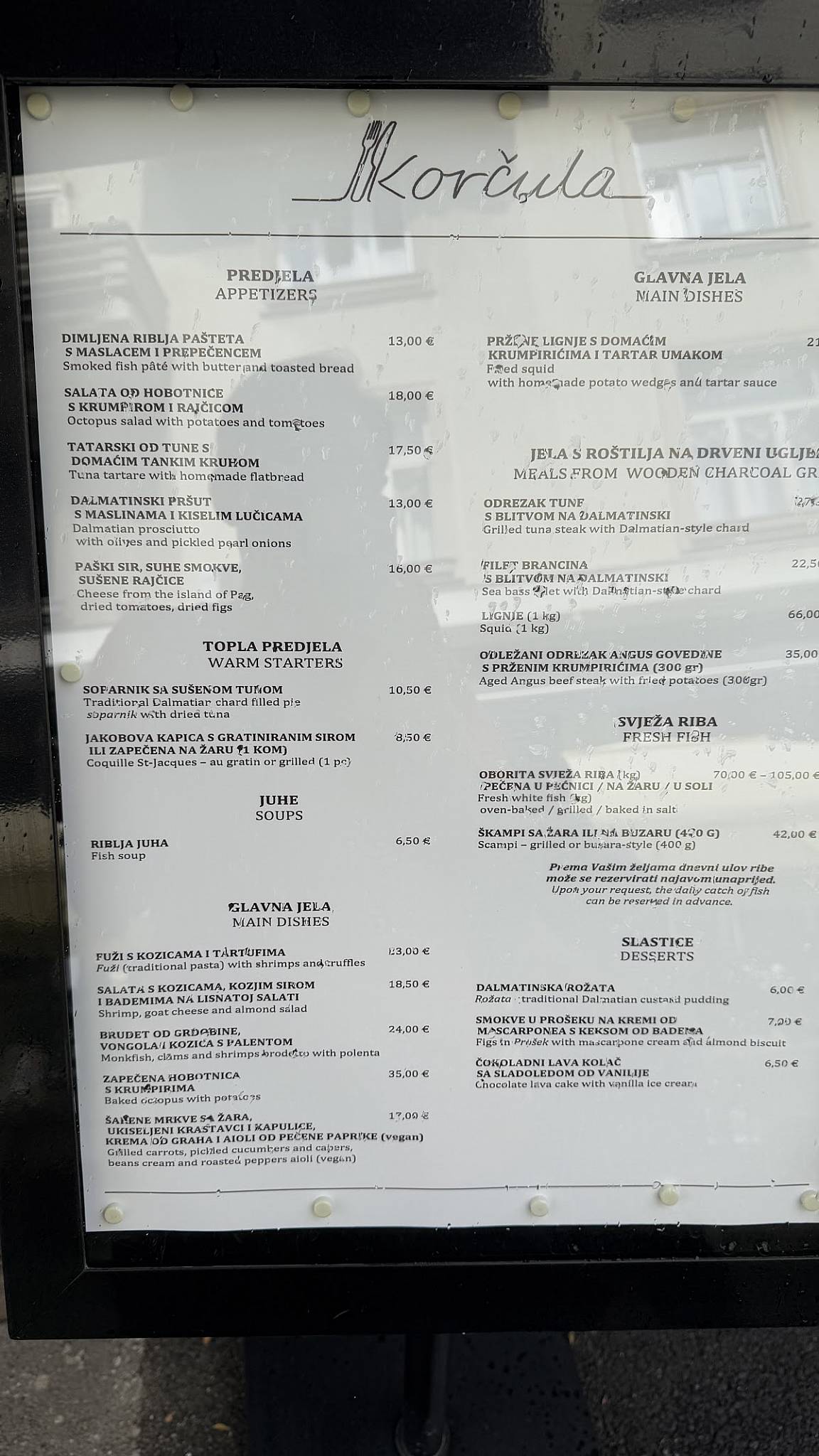 Menu di Restoran Korčula 