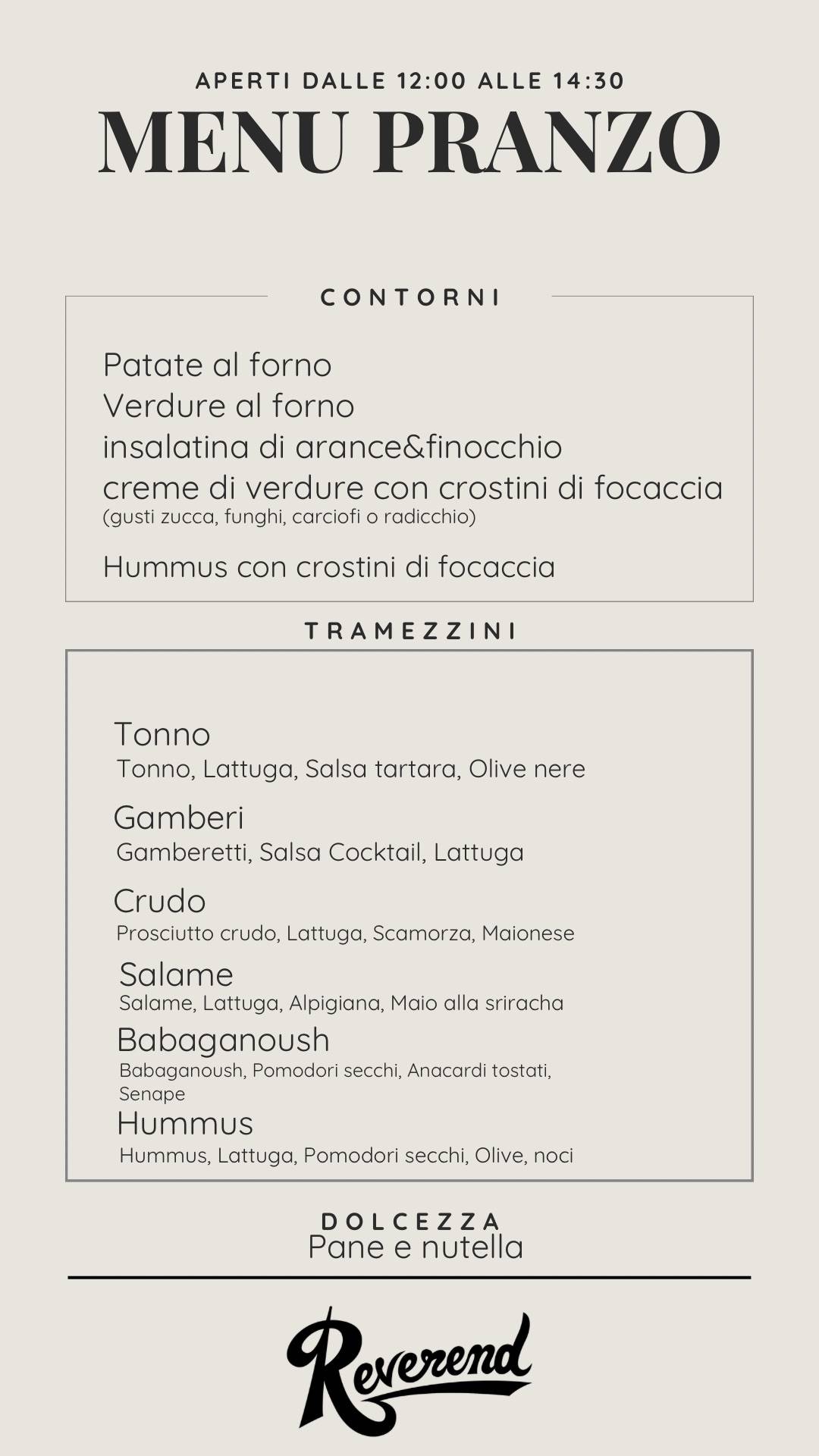 Menu di Reverend 