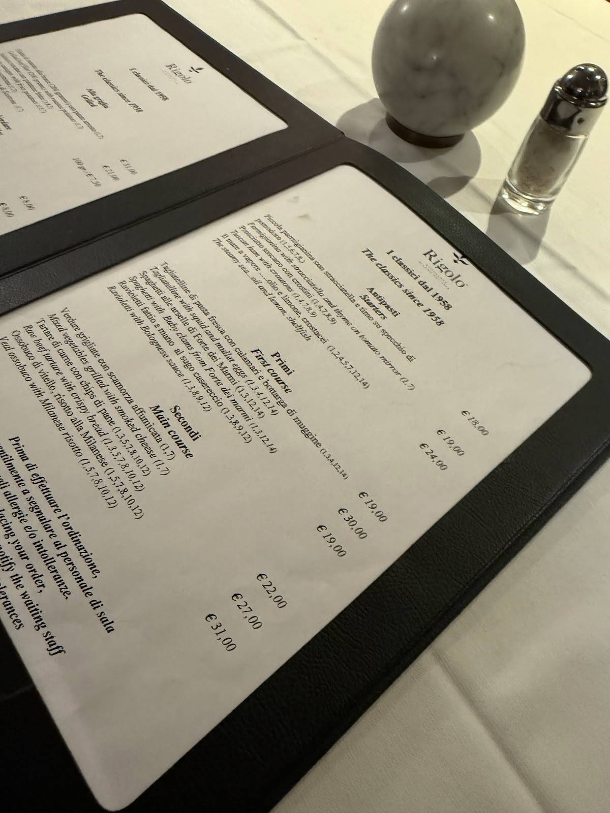 Menu di Rigolo ristorante 