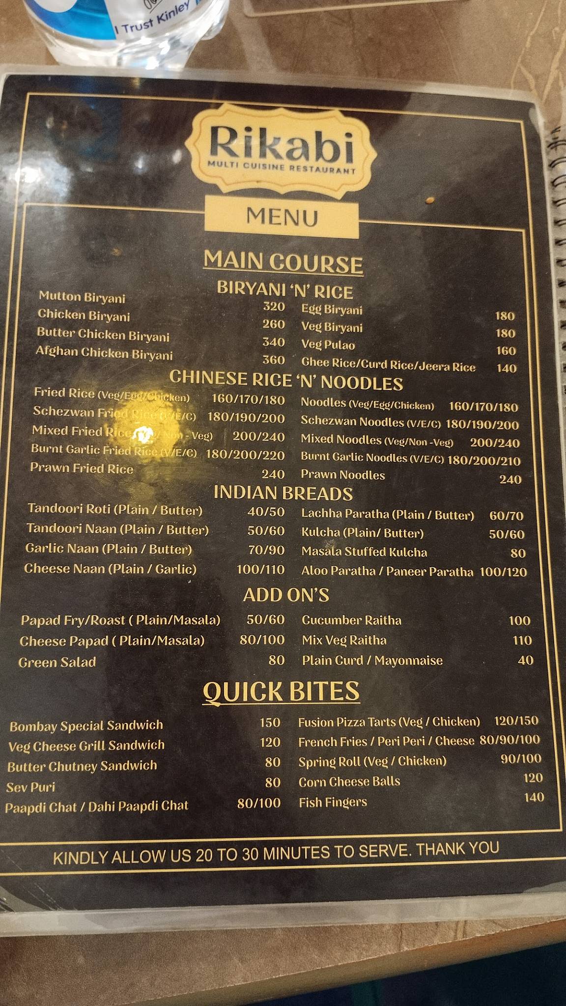 Rikabi Restaurant menu