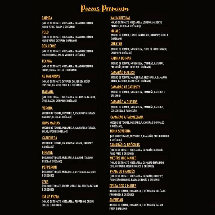 Rimini Pizzaria e Restaurante Praia do Francês cardápio